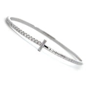 14K White Gold Flexible Bangle Bracelet with Diamonds and T Detail