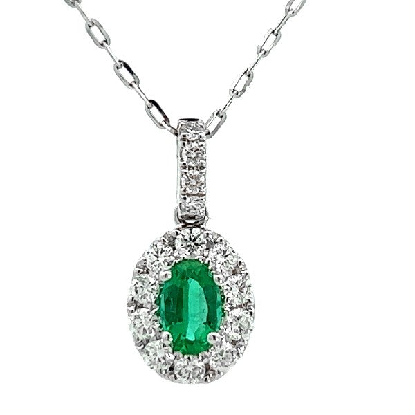 Emerald and Diamond Halo Pendant