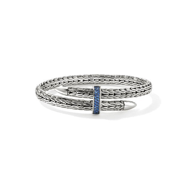JOHN HARDY John Hardy Spear Silver Bypass Flex Cuff with Blue Sapphires