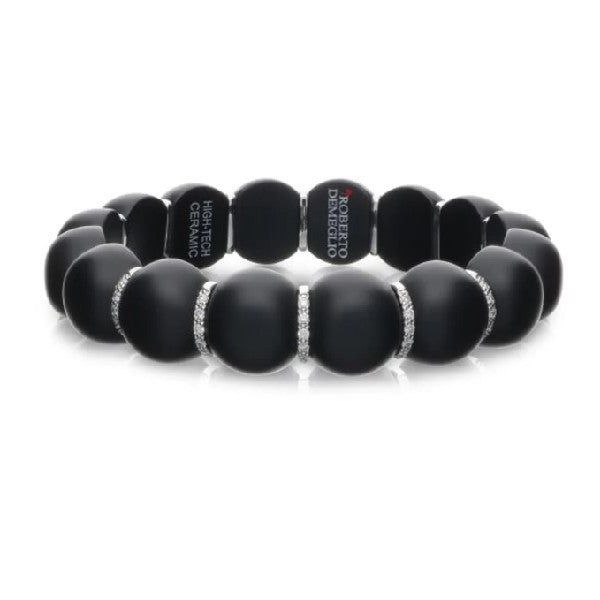 DEMEGLIO Dama Stretchable Black Bead Bracelet with Diamond Links