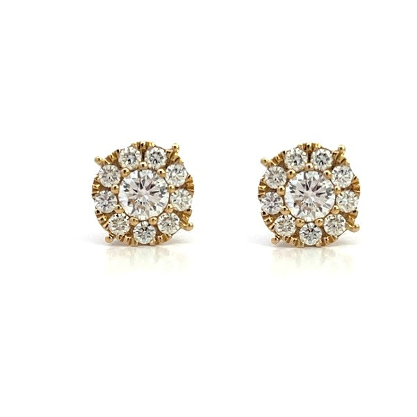 14K Yellow Gold Diamond Cluster Stud Earrings