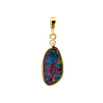 Load image into Gallery viewer, 14K Yellow Gold Australian Opal Doublet Pendant with Diamond