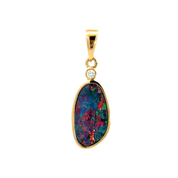 14K Yellow Gold Australian Opal Doublet Pendant with Diamond