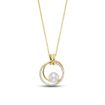 Load image into Gallery viewer, 18K Yellow Gold Double Loop Freshwater Pearl and Diamond Pendant Necklace
