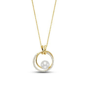 MASTOLONI 18K Yellow Gold Double Loop Freshwater Pearl and Diamond Pendant Necklace