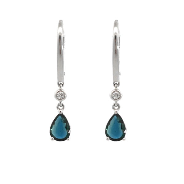14K White Gold Pear Sapphire and Diamond Dangle Earrings