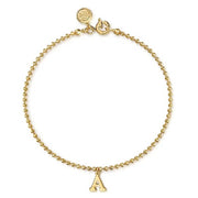 14K Yellow Gold Beaded Initial A Bracelet