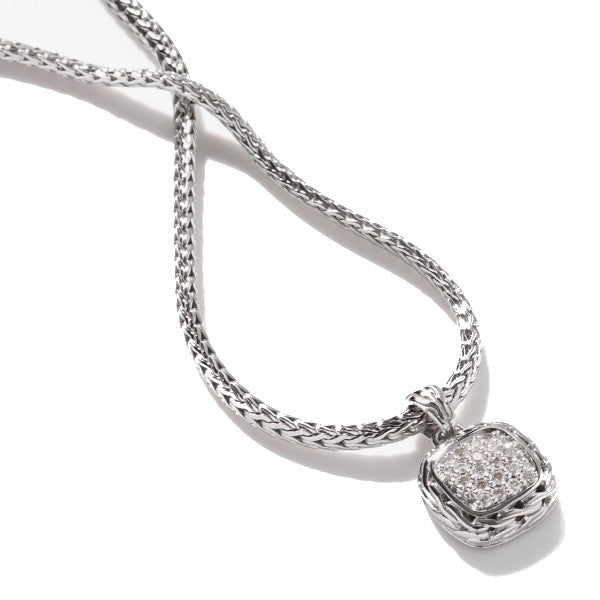 Classic Chain Silver Diamond Square Drop Pendant Necklace