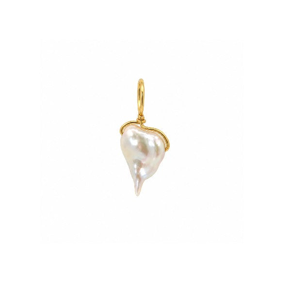 14K Yellow Gold 11.8mm Keshi Cornflake Pearl Pendant / Charm / Enhancer