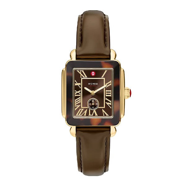 MICHELE Deco Sport Mid Tort Brown Leather Watch