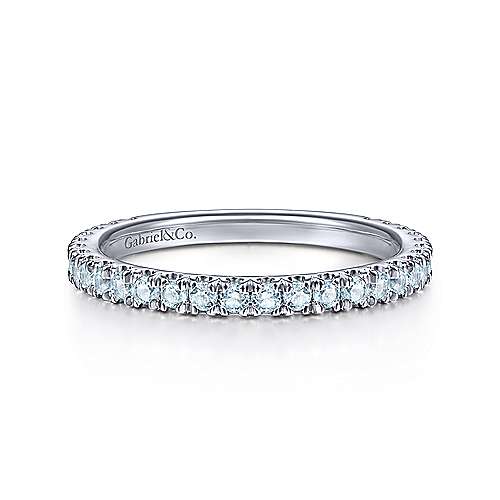 14K White Gold Blue Topaz Birthstone Stackable Ring