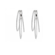 18K White Gold Layered Triple Hoop Diamond Earrings