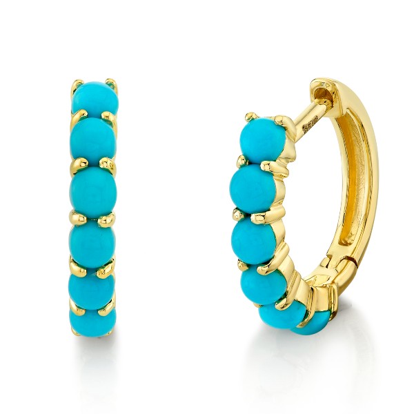 SLOANE STREET 18K Yellow Gold Turquoise Huggies 12mm