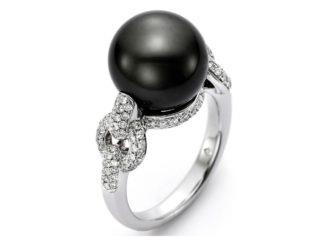 MASTOLONI 18K White Gold Tahitian Cultured Pearl & Diamond Pavé Ring