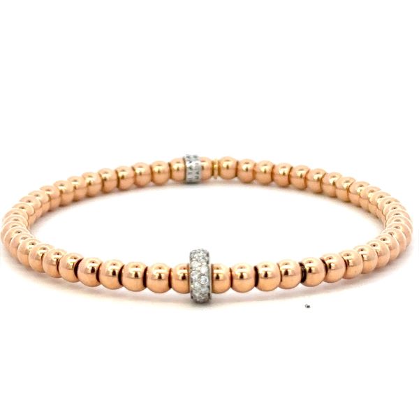 Stretchable 18K Rose Gold Bead With Diamond Rondell Bracelet