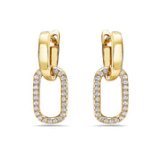 18K Yellow Gold Oval Link Diamond Drop Earrings