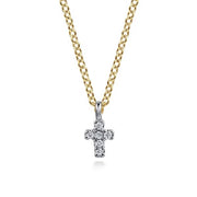 14K Yellow and White Gold Dainty Diamond Cross Necklace