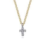 Load image into Gallery viewer, 14K Yellow and White Gold Dainty Diamond Cross Necklace