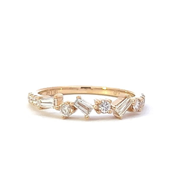 18K Yellow Gold Baguette and Round Diamond Band
