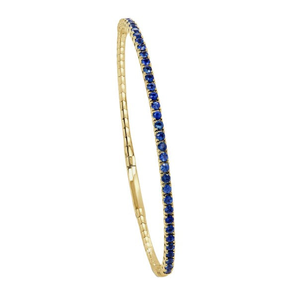 14K Yellow Gold Blue Sapphire Flexible Bangle Bracelet