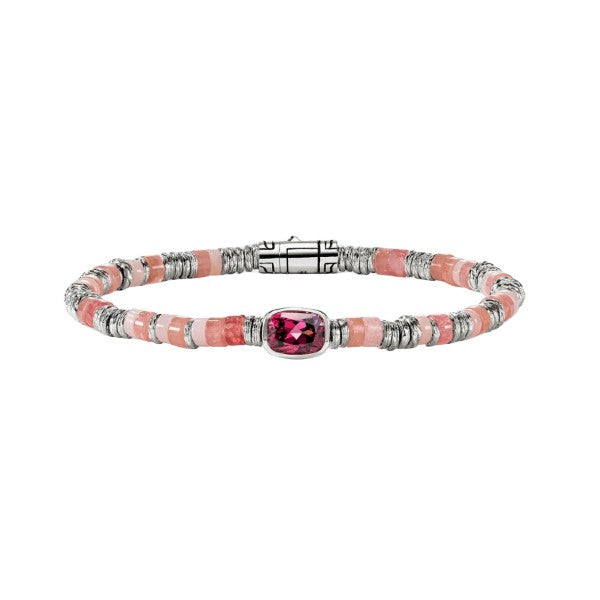 JOHN HARDY Sterling Silver Heishi Bracelet With Rhodolite