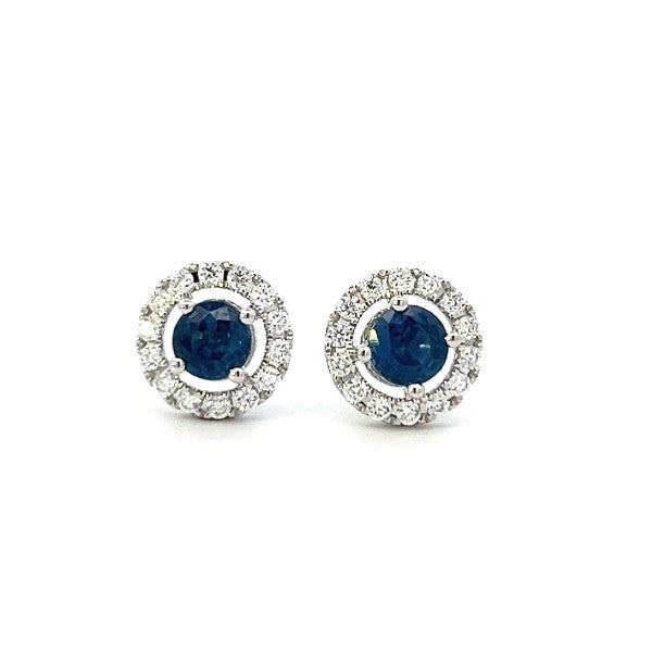 14K White Gold Sapphire and Diamond Halo Stud Earrings