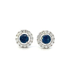 Load image into Gallery viewer, 14K White Gold Sapphire and Diamond Halo Stud Earrings
