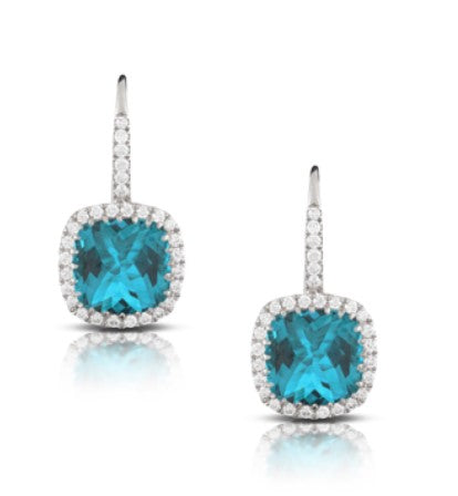 London Blue Topaz and Diamond Halo Earrings
