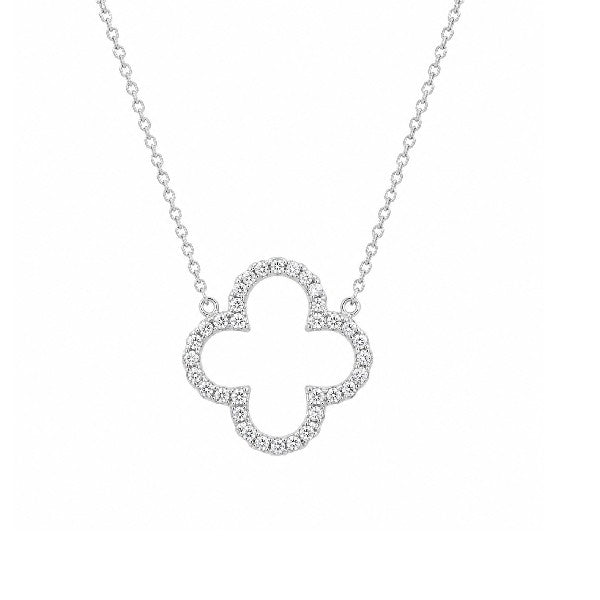 14K White Gold Open Clover Diamond Necklace