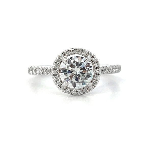 14K White Gold Diamond Halo and Side Stone Engagement Ring  ESTATE