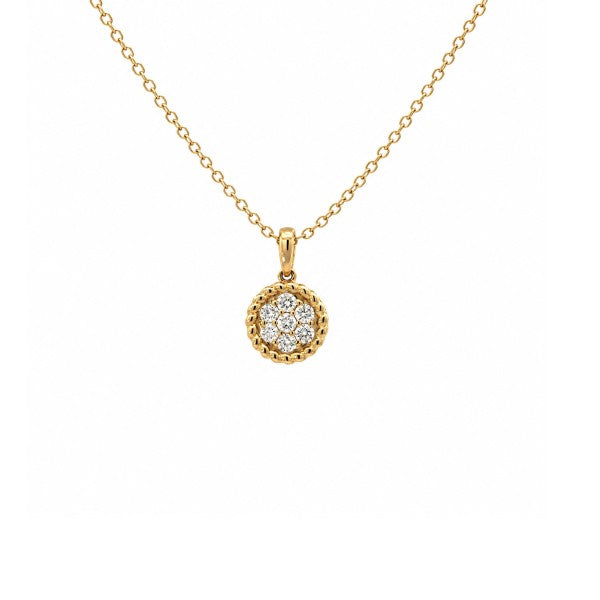 14K Yellow Gold Beaded Frame Diamond Cluster Pendant