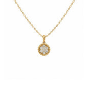 14K Yellow Gold Beaded Frame Diamond Cluster Pendant