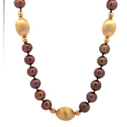 Chocolate Freshwater Pearl Necklace with 14K Yellow Gold Beads