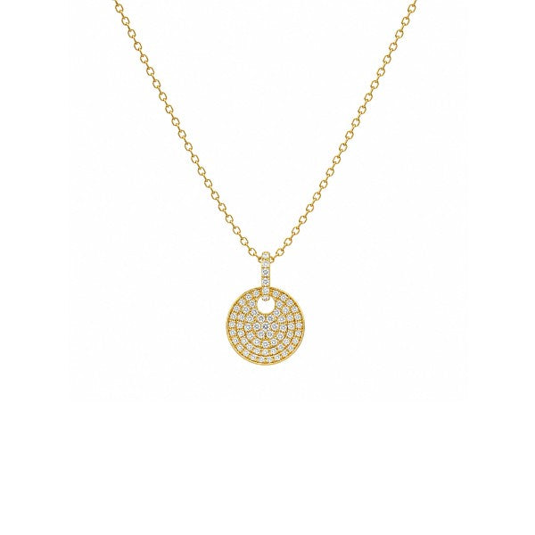 14K Yellow Gold Small Disc Pave Diamond Pendant
