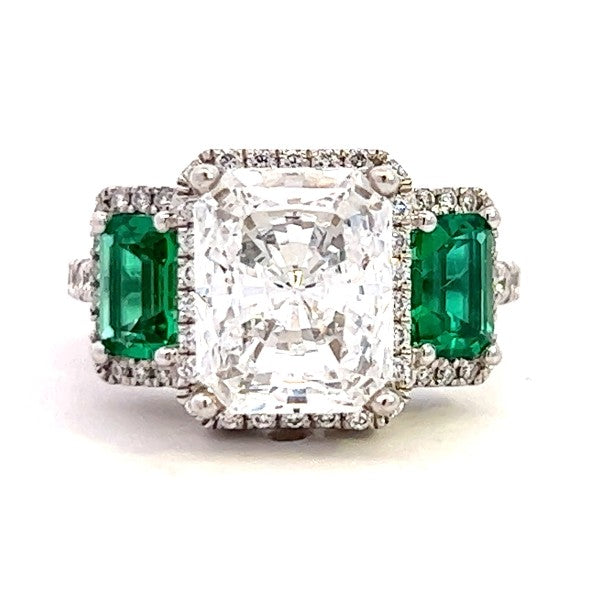 Emerald and Diamond 3-Stone Ring