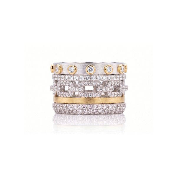 SLOANE STREET Sterling Silver and 18K Yellow Gold Faux Stack White Topaz and Diamond Ring