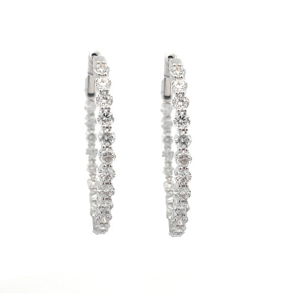 18K White Gold Large Oval Inside/Out Diamond Hoop Earrings 5.14cttw