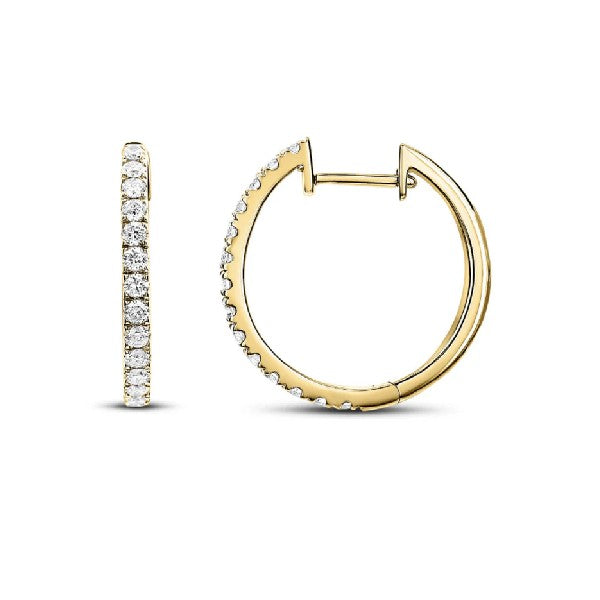 14K Yellow Gold Diamond Huggie Hoop Earrings