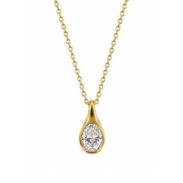 14K Yellow Gold Solitaire Diamond Teardop Necklace