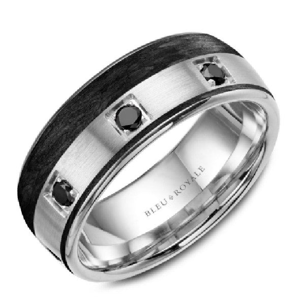 Men's Gold and Forged Carbon Diamond Wedding Band