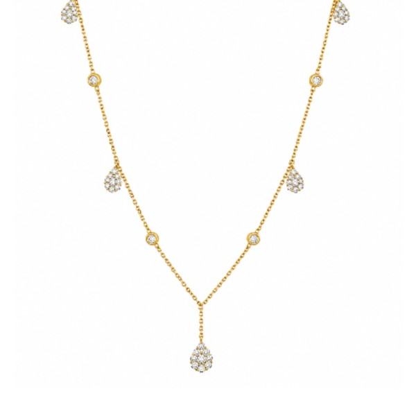 14K Yellow Gold Pave Diamond Teardrop Dangle Necklace