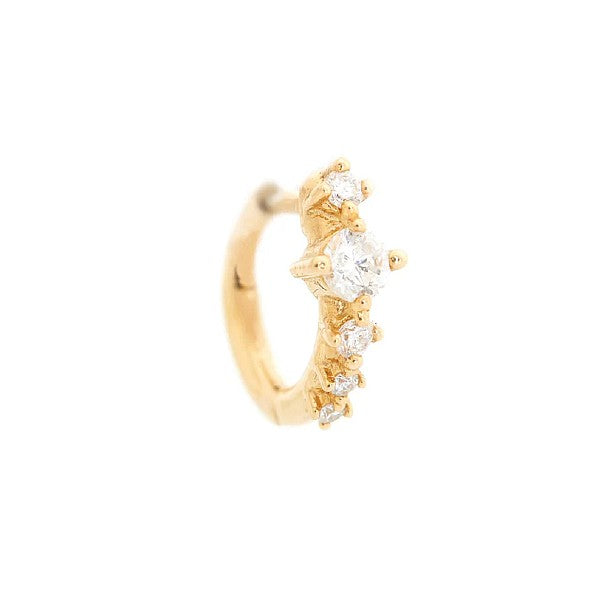 14K Yellow Gold Diamond Starburst Single Huggie Hoop Earring