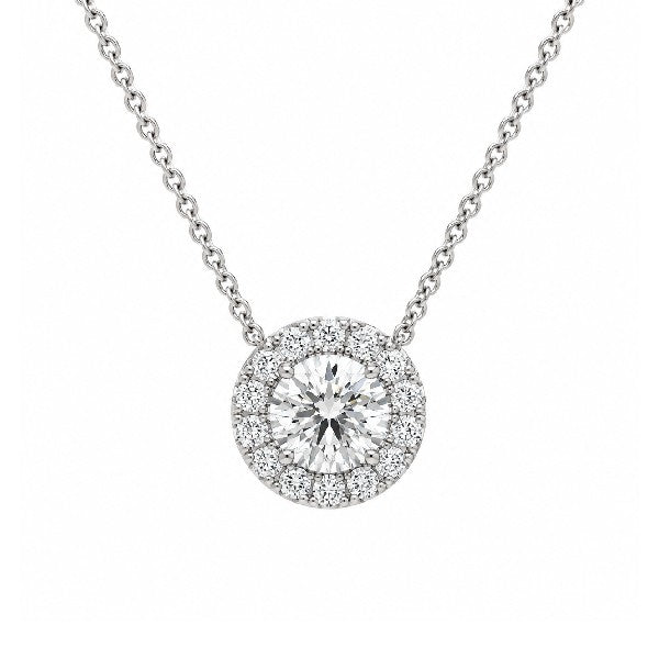 14K White Gold Diamond Halo Pendant Necklace