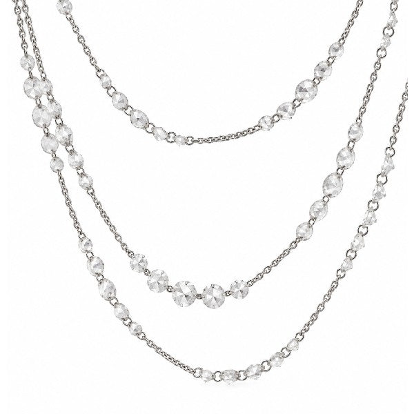 18K White Gold Graduated Station Rose Cut Diamond Necklace