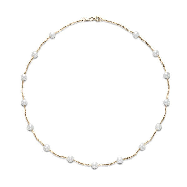 5.5-6mm White Freshwater Pearl Tin Cup Necklace in 14K Yellow Gold