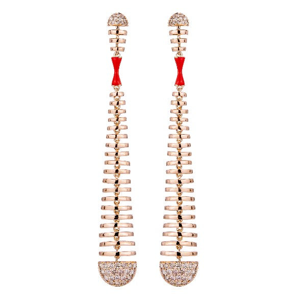 ETHO MARIA 18K Rose Gold Dangle Earrings with Brown Diamonds and Red Ceramic