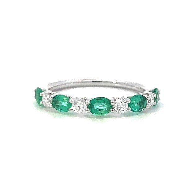 14K White Gold Emerald and Diamond Band