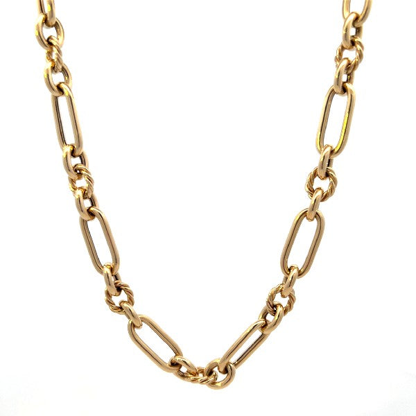 14K Yellow Gold Oval and Textured Round Link Chain Necklace