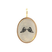 HEATHER B MOORE Silver and 14K Yellow Gold Frame Angel Wings Oval Charm
