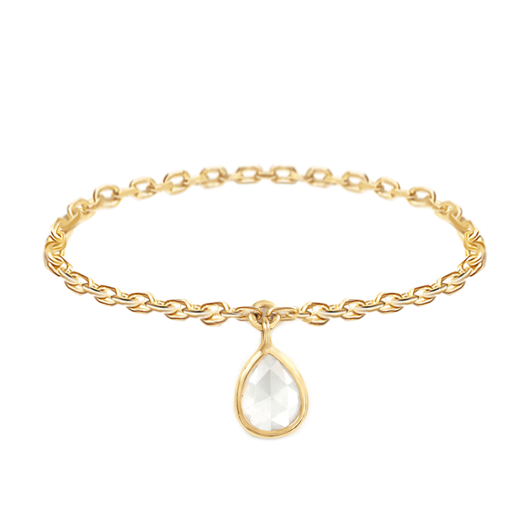 18K Yellow Gold Rosecut Diamond Dewdrop Chain Ring